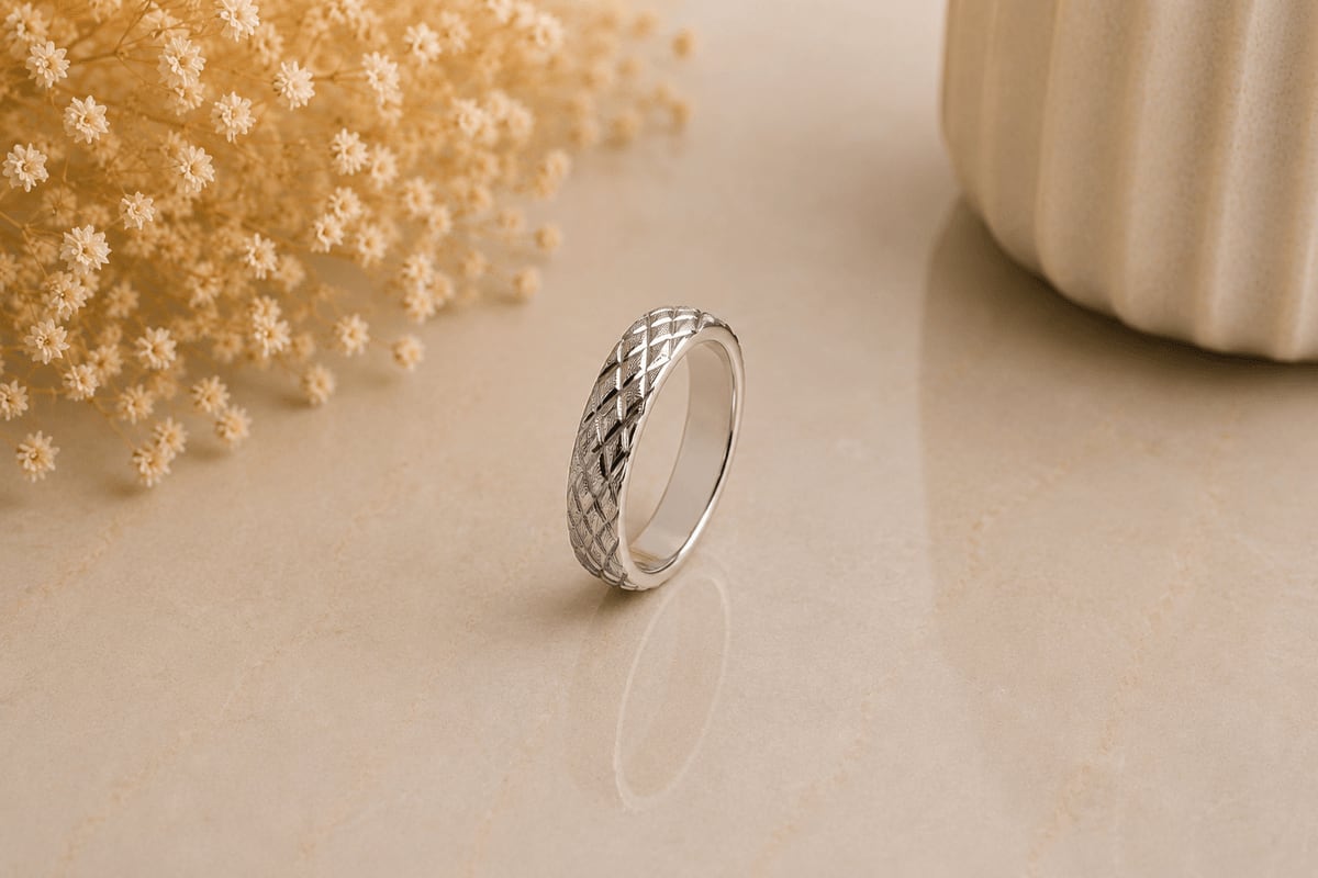 Diamond-Cut Crosshatch Band Ring